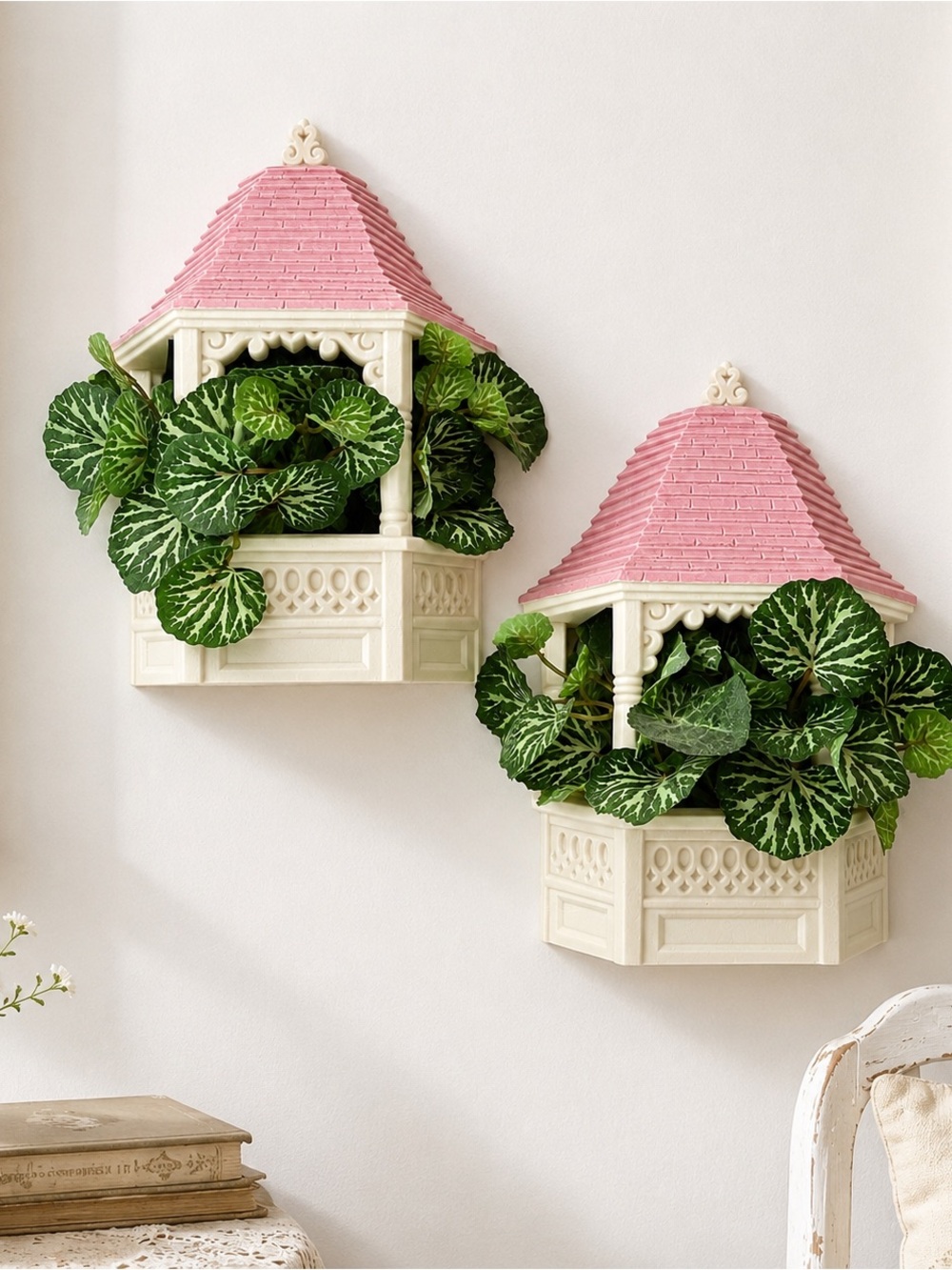 Burwood Gazebo Pink Wall Pocket Set of 2 HOMCO Cottagecore Decor 8" Vtg 80s
